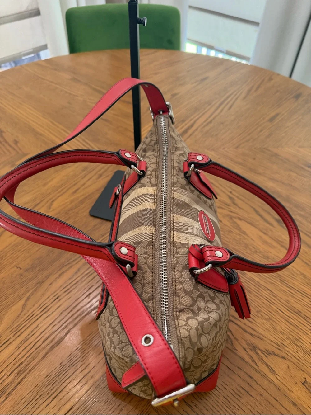 Coach Legacy Signature Canvas Satchel with Red Trim and Tassels